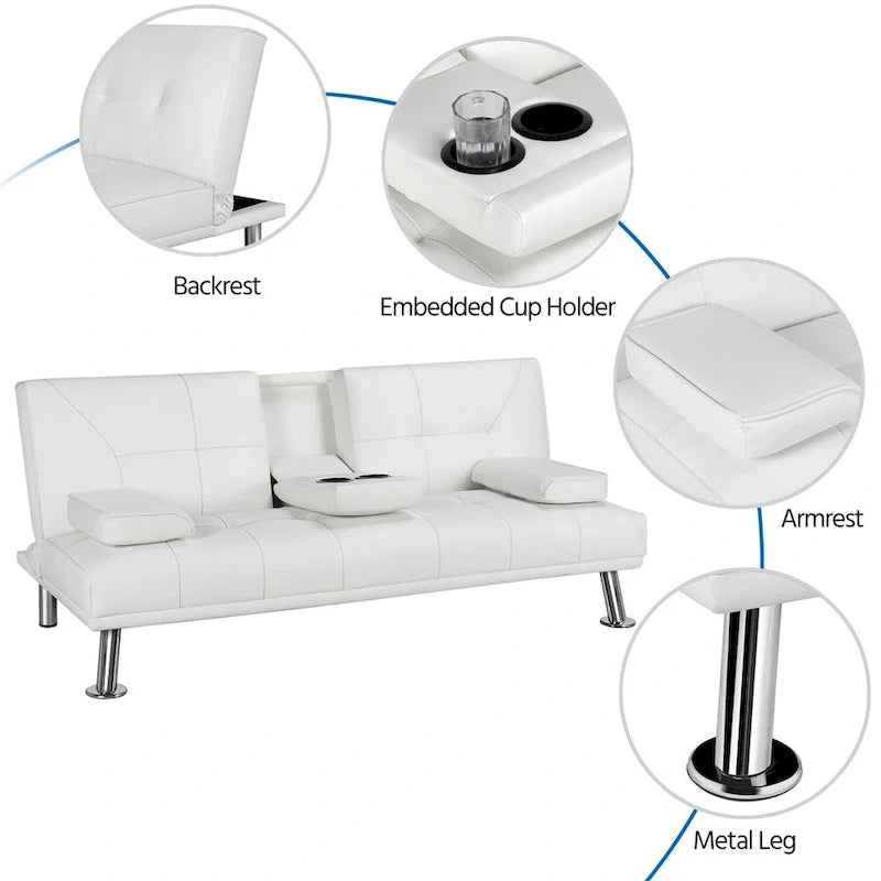 Canapé-lit futon en similicuir, inclinable, 3 places – Noir / Marron / Gris / Expresso / Blanc
