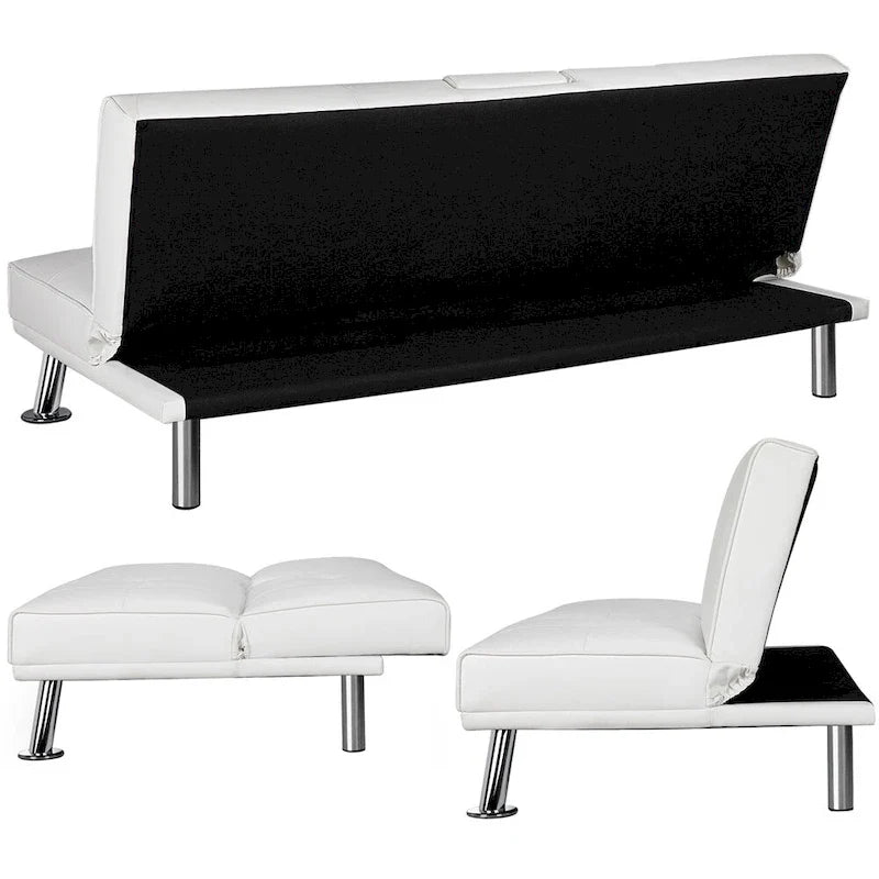 Canapé-lit futon en similicuir, inclinable, 3 places – Noir / Marron / Gris / Expresso / Blanc