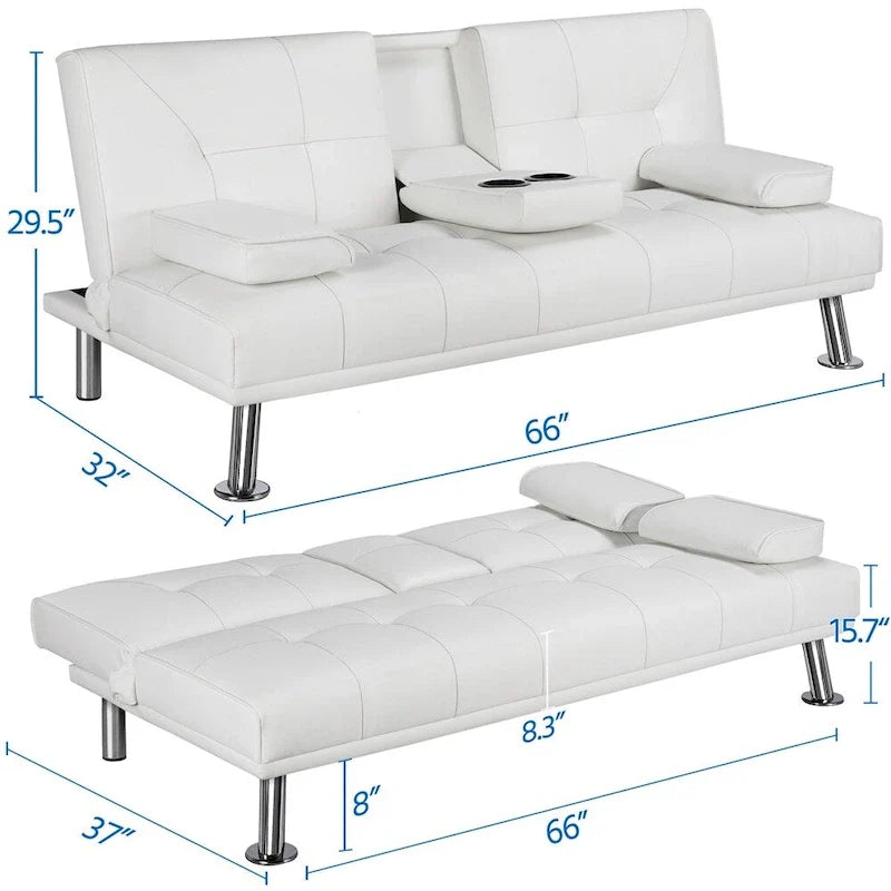 Canapé-lit futon en similicuir, inclinable, 3 places – Noir / Marron / Gris / Expresso / Blanc