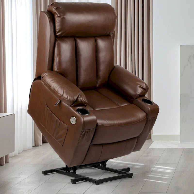 Fauteuil inclinable massant et releveur en similicuir, simple