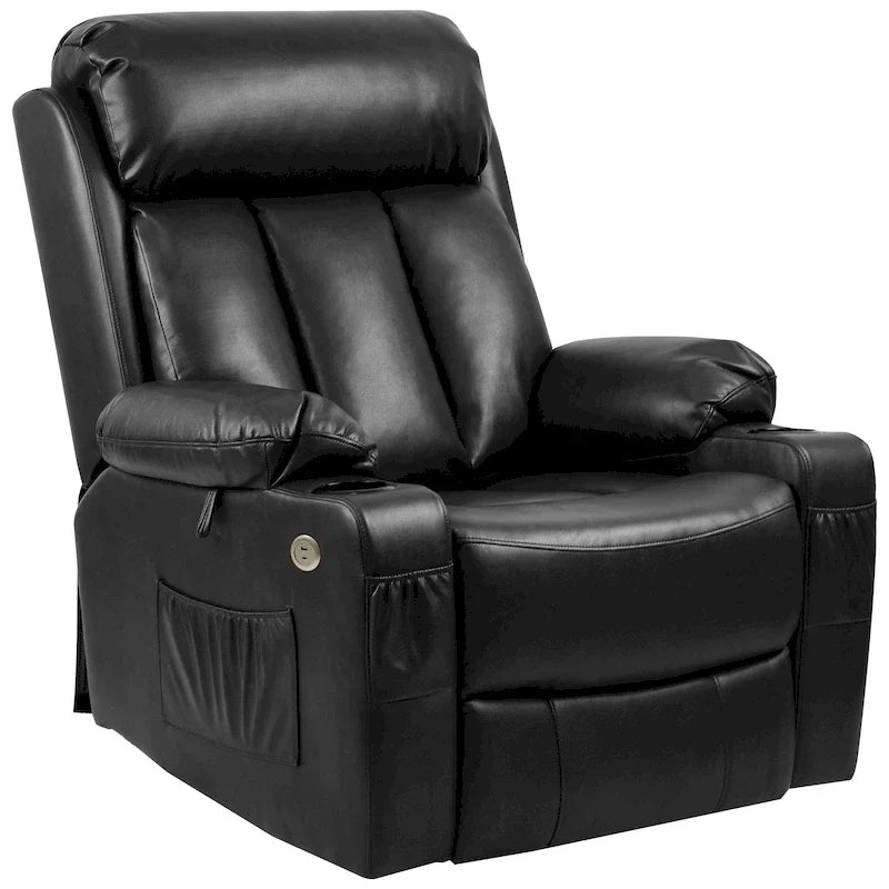 Fauteuil inclinable massant et releveur en similicuir, simple