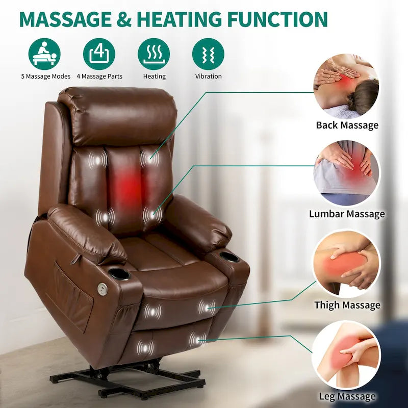 Fauteuil inclinable massant et releveur en similicuir, simple