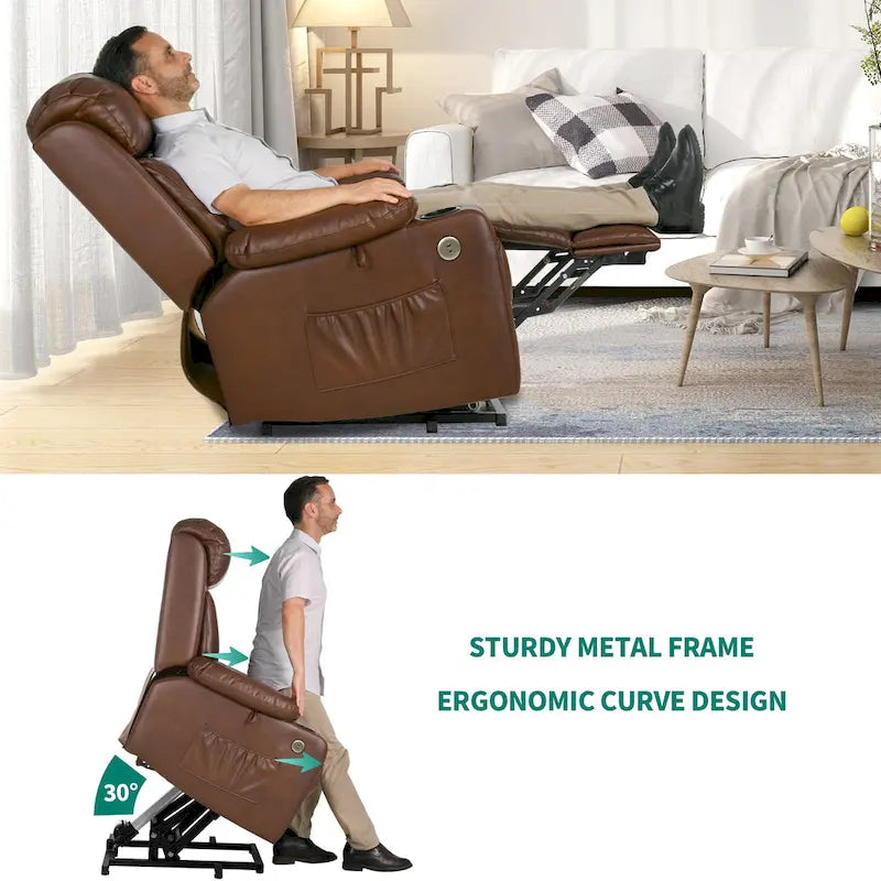 Fauteuil inclinable massant et releveur en similicuir, simple