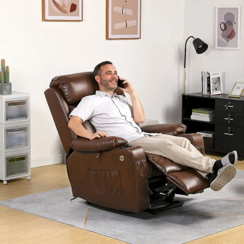 Fauteuil inclinable massant et releveur en similicuir, simple