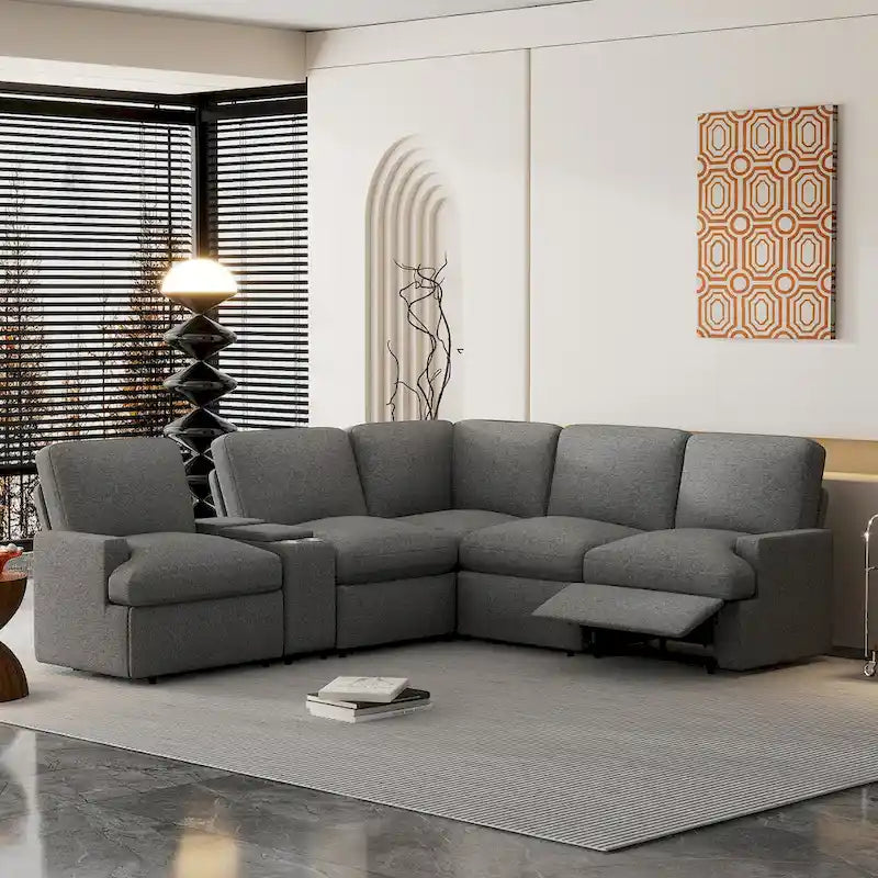 104 Power Recliner Corner Sectional Sofa Home Theater Reclining Sofa with Storage Box, Cup Holders, USB Ports and Power Socket