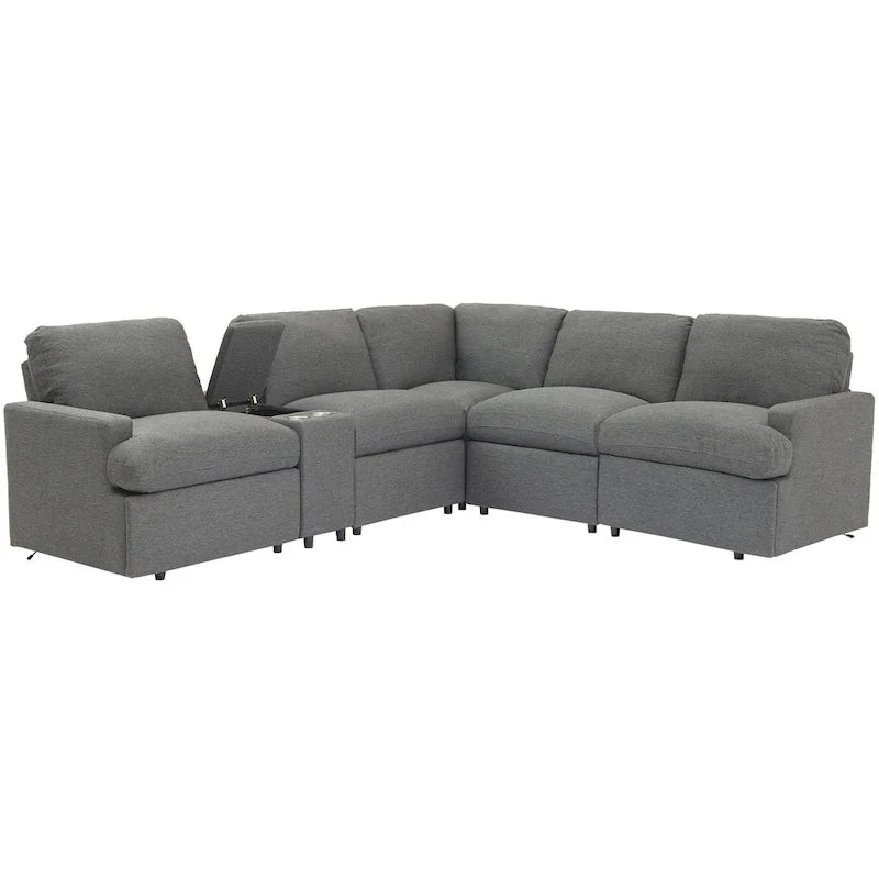 Canapé d'angle inclinable électrique 4 places gris foncé/beige