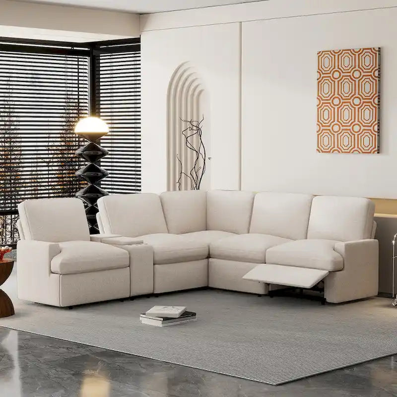 Canapé d'angle inclinable électrique 4 places gris foncé/beige