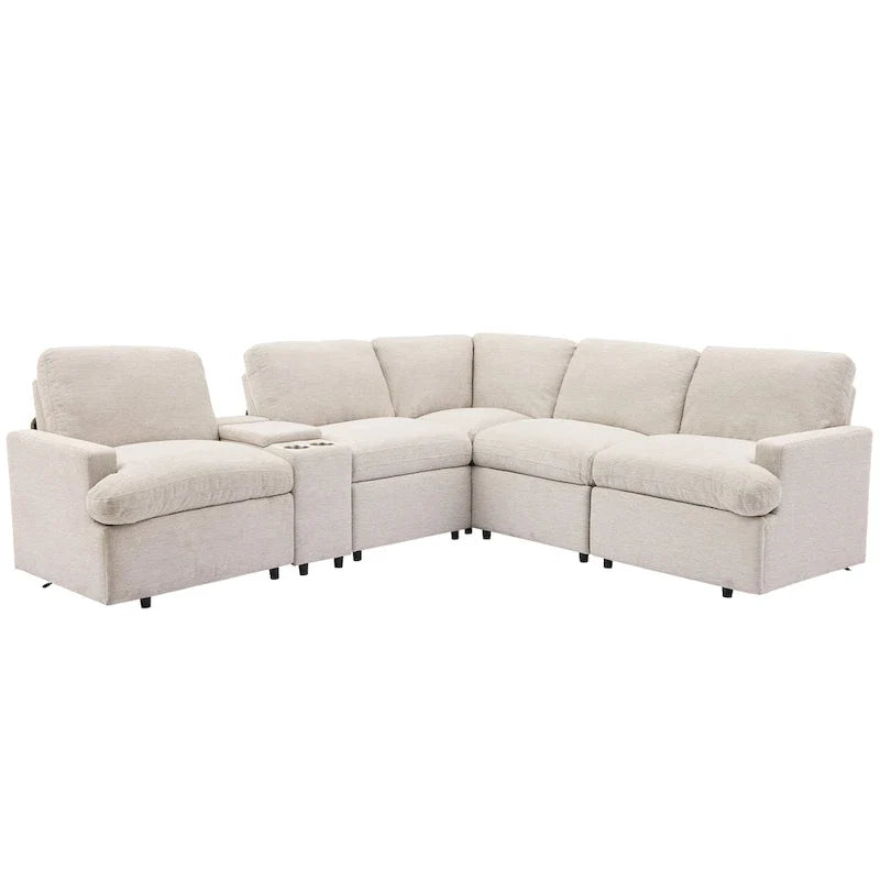 Canapé d'angle inclinable électrique 4 places gris foncé/beige