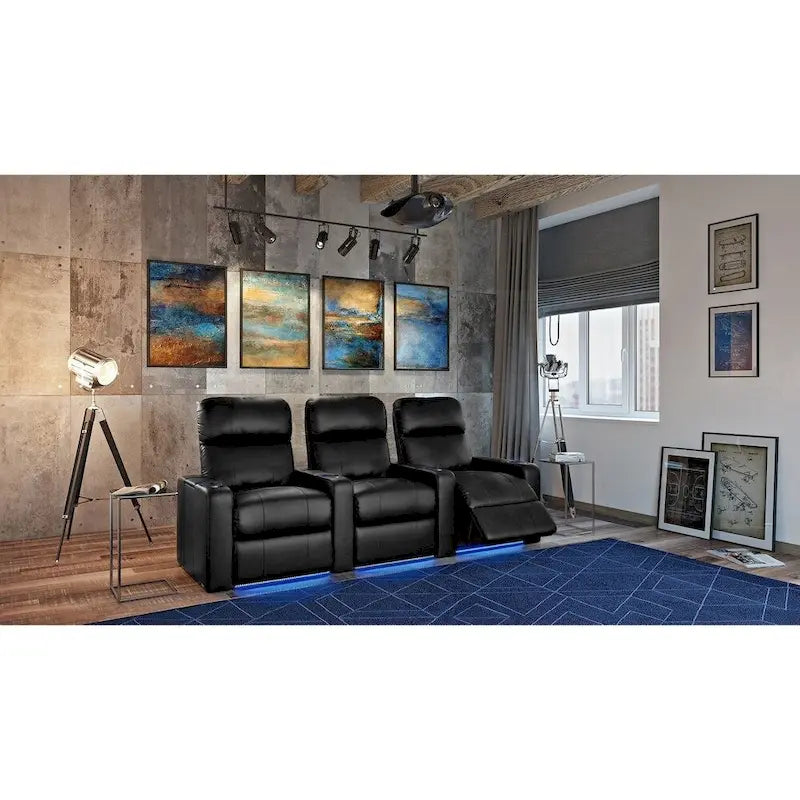 Sièges de cinéma maison inclinables en cuir noir, rangée de 3