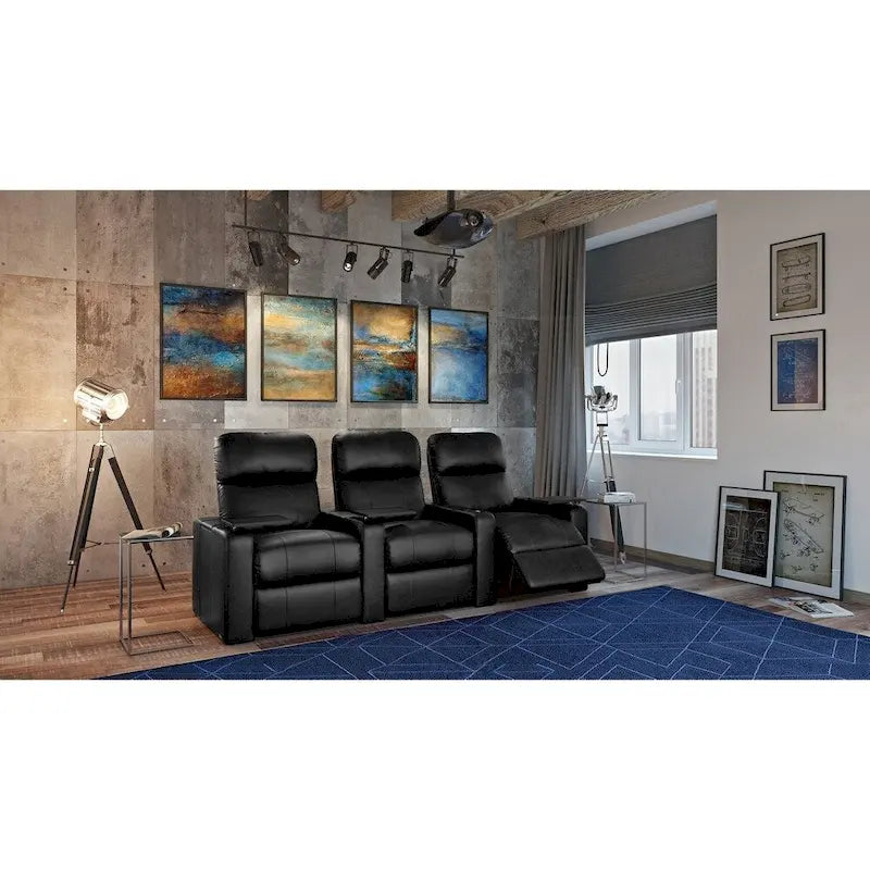 Sièges de cinéma maison inclinables en cuir noir, rangée de 3
