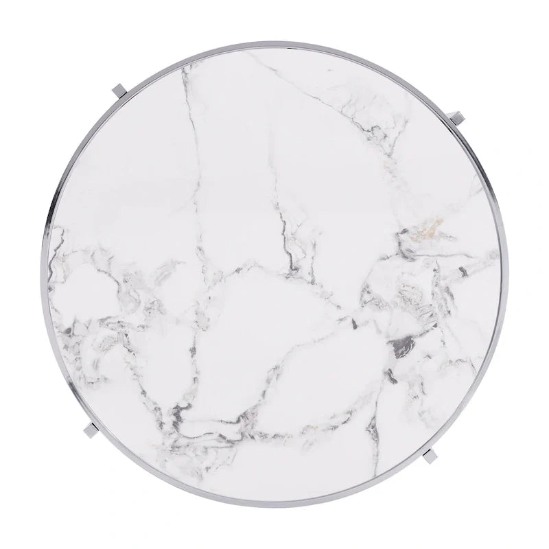 Table basse avec plateau en pierre frittée grise / dorée / argentée et piètement en métal, pour 1