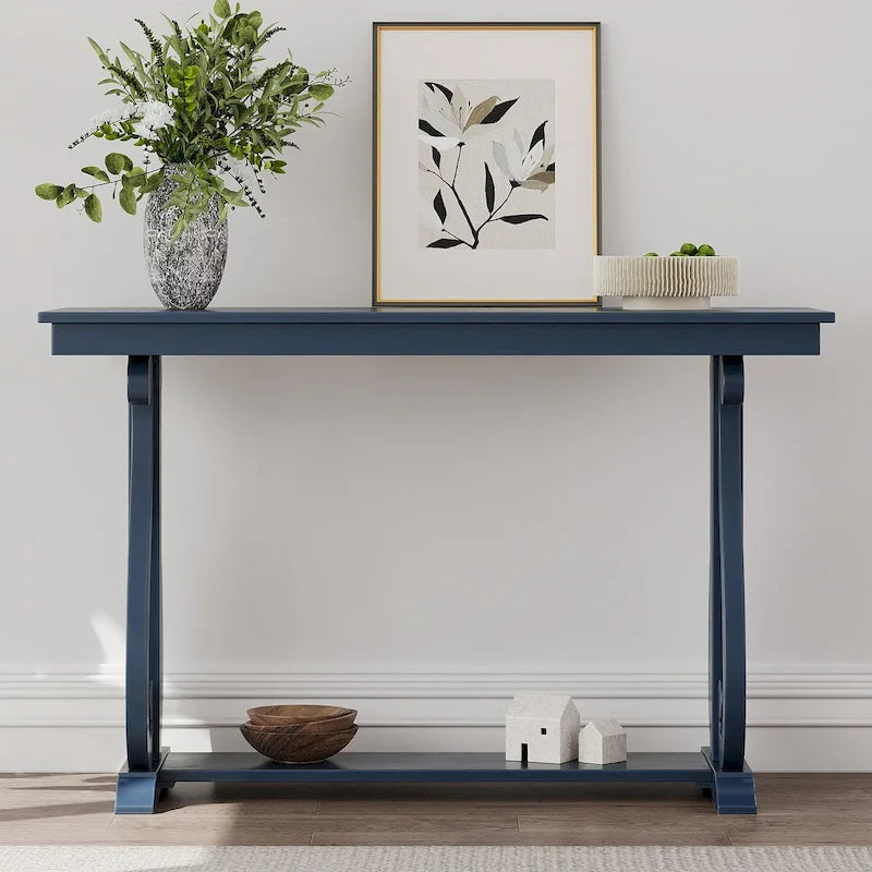Table console de 48 po, marine/noyer/noir/espresso, étagère ouverte, assemblage par 1 personne