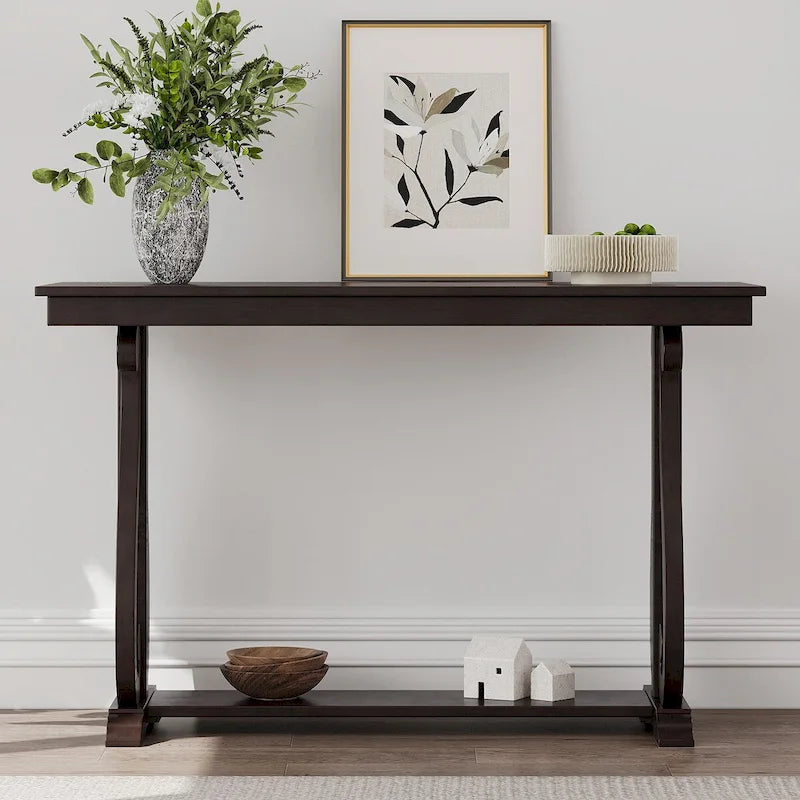 Table console de 48 po, marine/noyer/noir/espresso, étagère ouverte, assemblage par 1 personne