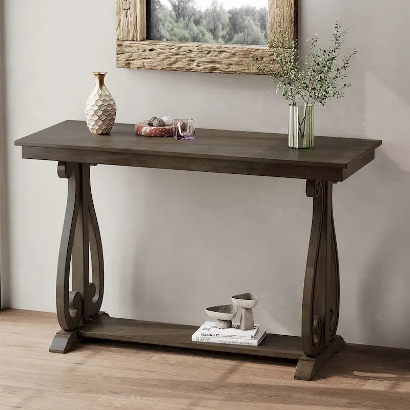 Table console de 48 po, marine/noyer/noir/espresso, étagère ouverte, assemblage par 1 personne