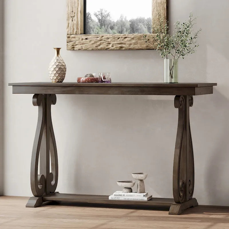 Table console de 48 po, marine/noyer/noir/espresso, étagère ouverte, assemblage par 1 personne