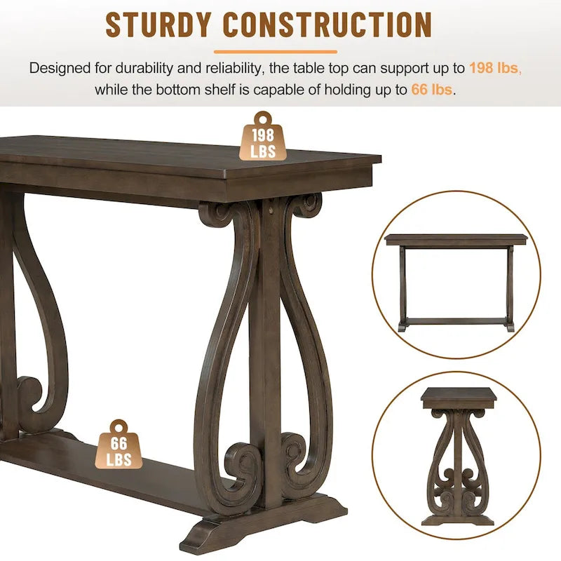 Table console de 48 po, marine/noyer/noir/espresso, étagère ouverte, assemblage par 1 personne