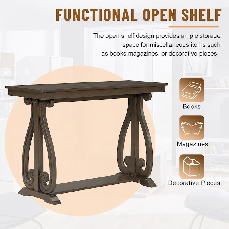 Table console de 48 po, marine/noyer/noir/espresso, étagère ouverte, assemblage par 1 personne