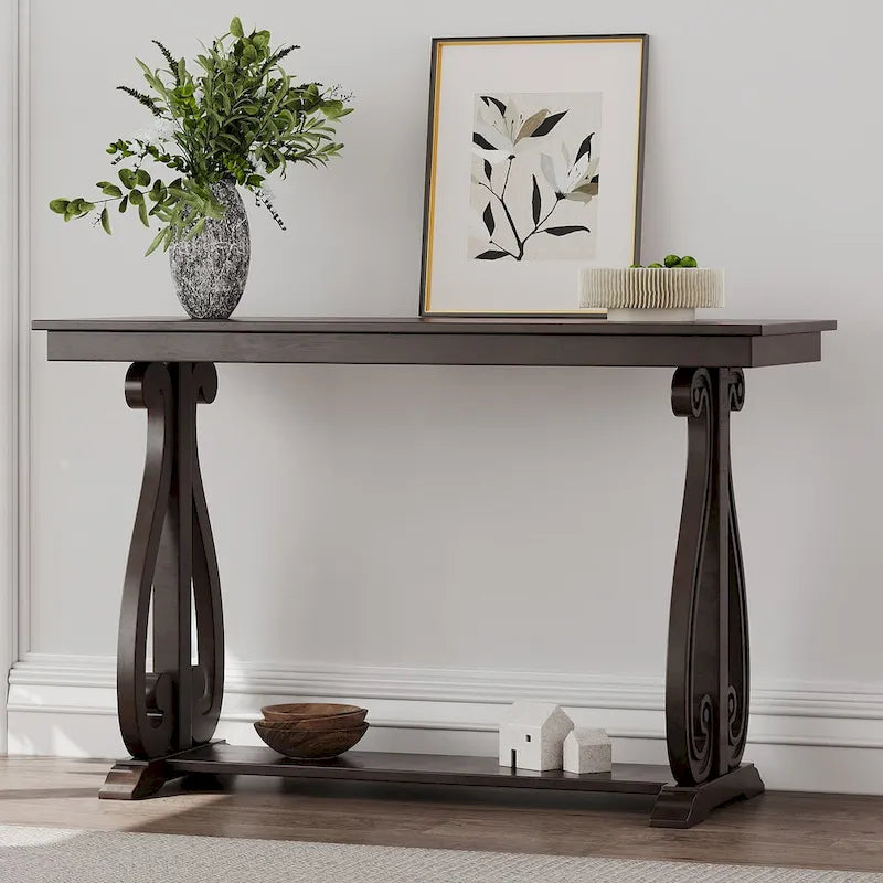 Table console de 48 po, marine/noyer/noir/espresso, étagère ouverte, assemblage par 1 personne