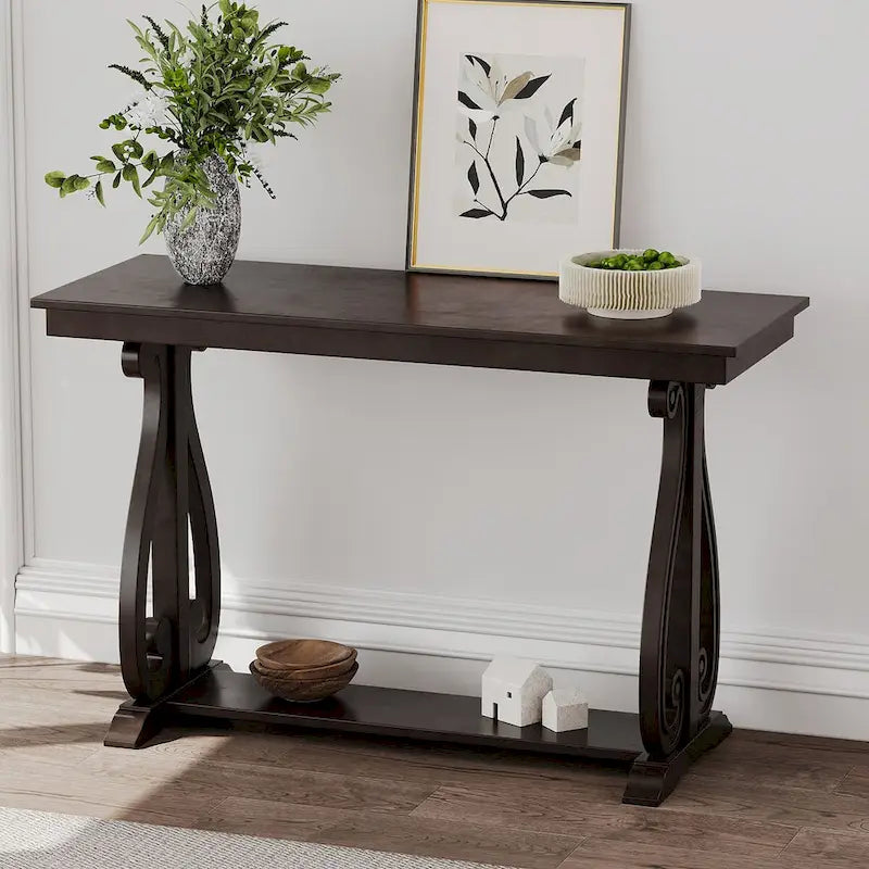 Table console de 48 po, marine/noyer/noir/espresso, étagère ouverte, assemblage par 1 personne
