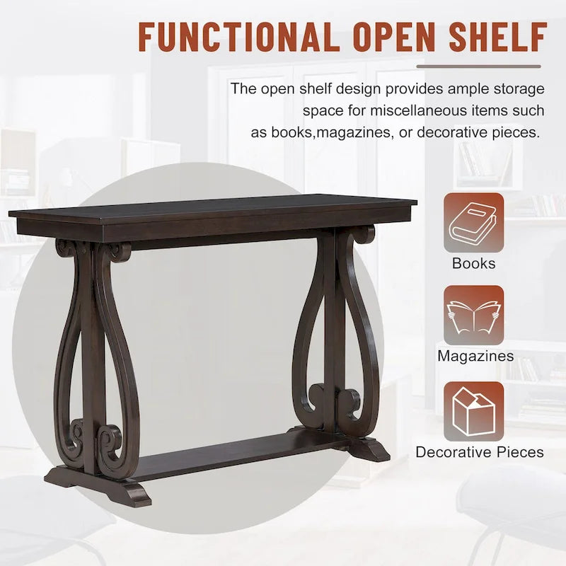 Table console de 48 po, marine/noyer/noir/espresso, étagère ouverte, assemblage par 1 personne