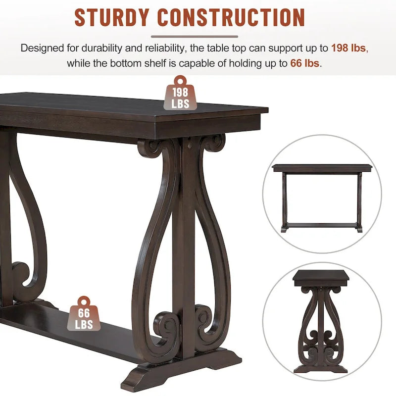Table console de 48 po, marine/noyer/noir/espresso, étagère ouverte, assemblage par 1 personne