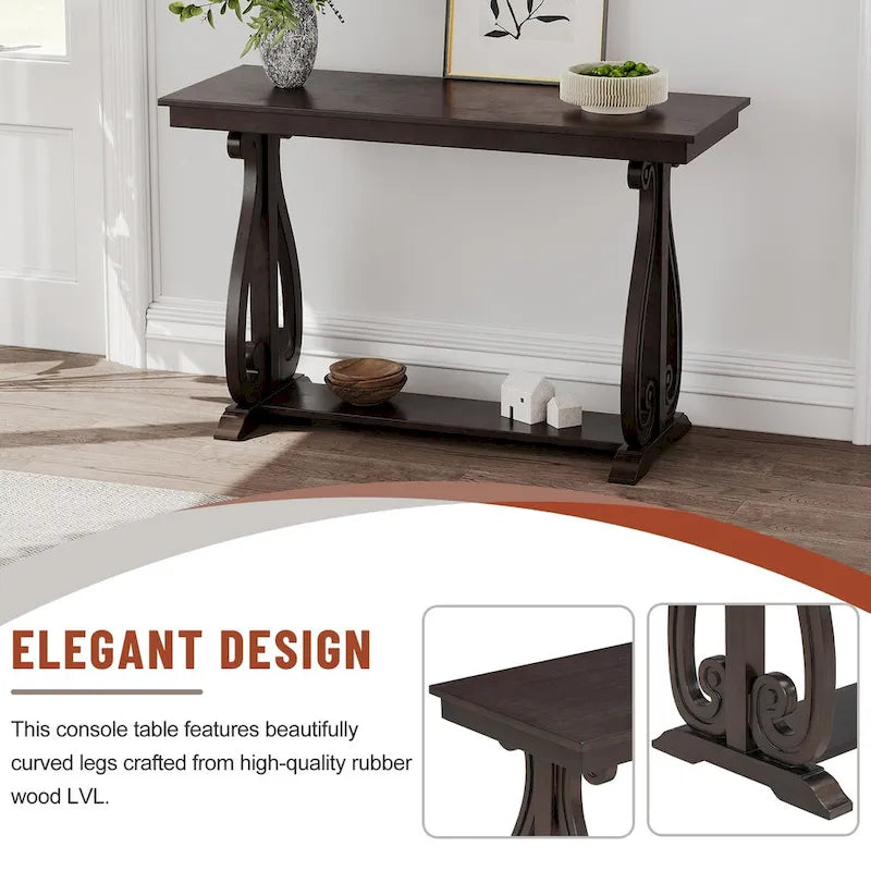 Table console de 48 po, marine/noyer/noir/espresso, étagère ouverte, assemblage par 1 personne