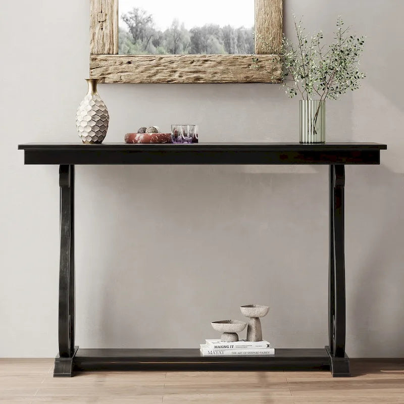 Table console de 48 po, marine/noyer/noir/espresso, étagère ouverte, assemblage par 1 personne