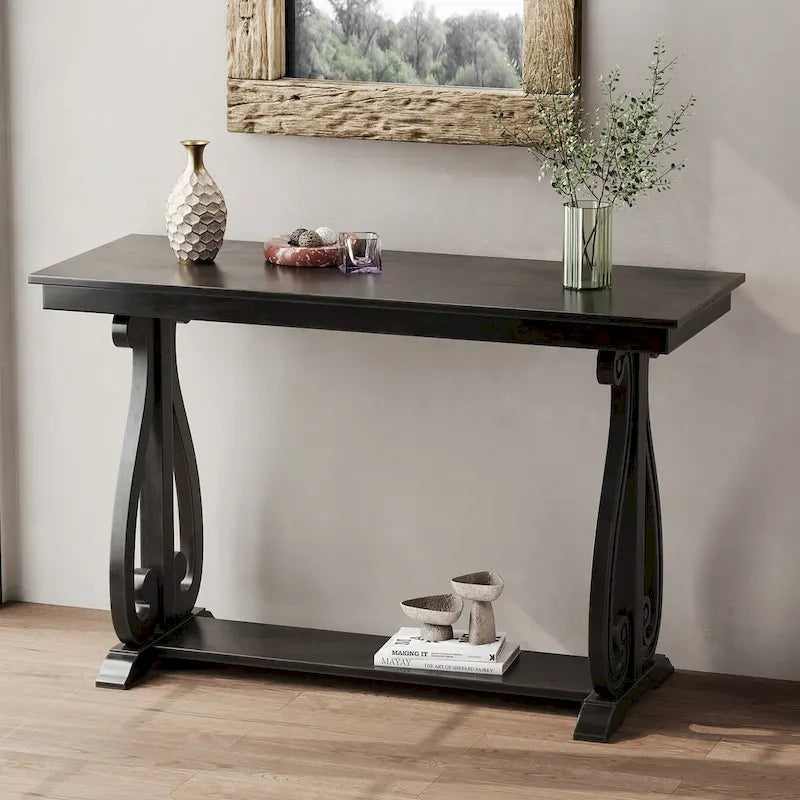 Table console de 48 po, marine/noyer/noir/espresso, étagère ouverte, assemblage par 1 personne