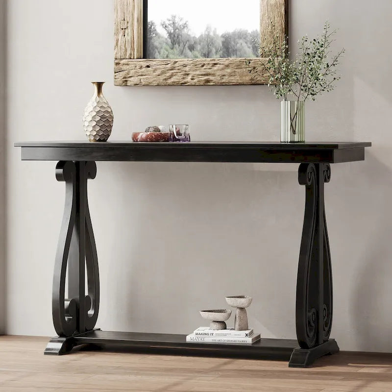 Table console de 48 po, marine/noyer/noir/espresso, étagère ouverte, assemblage par 1 personne