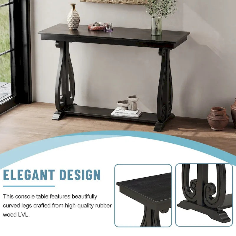Table console de 48 po, marine/noyer/noir/espresso, étagère ouverte, assemblage par 1 personne