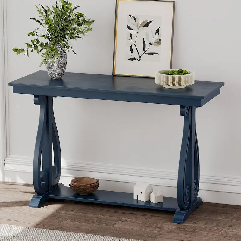 Table console de 48 po, marine/noyer/noir/espresso, étagère ouverte, assemblage par 1 personne