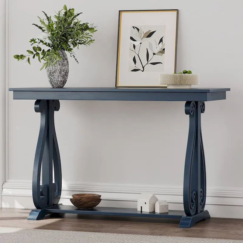 Table console de 48 po, marine/noyer/noir/espresso, étagère ouverte, assemblage par 1 personne