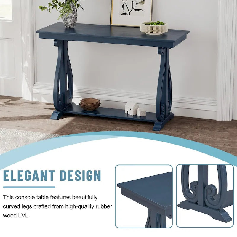 Table console de 48 po, marine/noyer/noir/espresso, étagère ouverte, assemblage par 1 personne