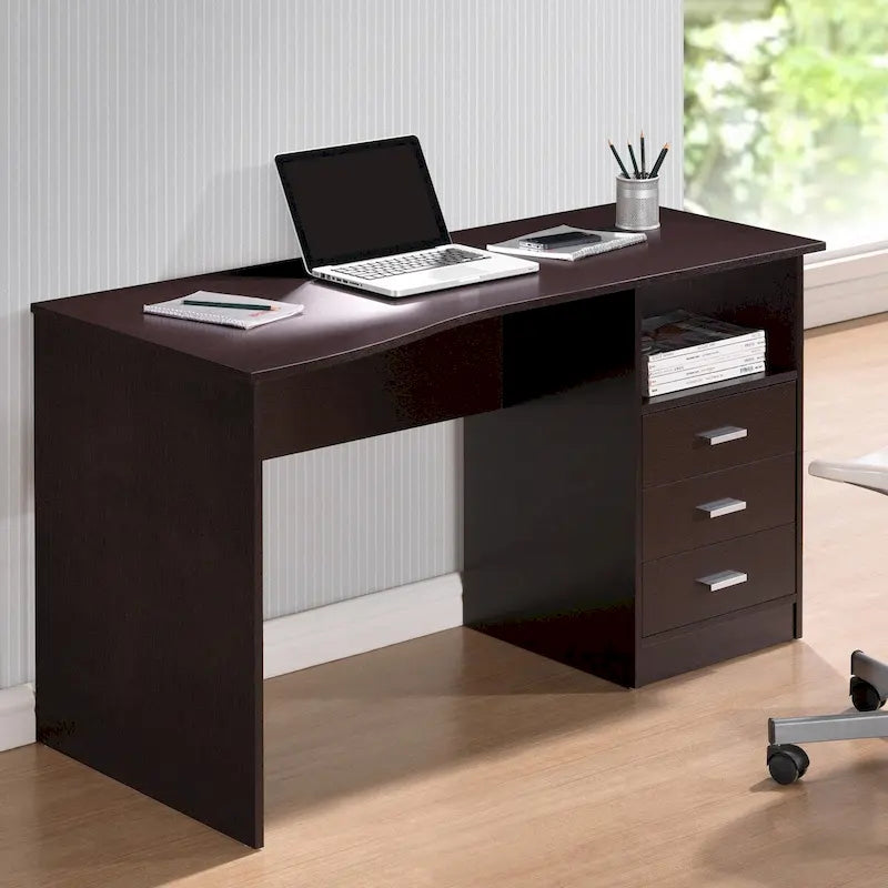 Bureau informatique 3 tiroirs marron, utilisateur unique