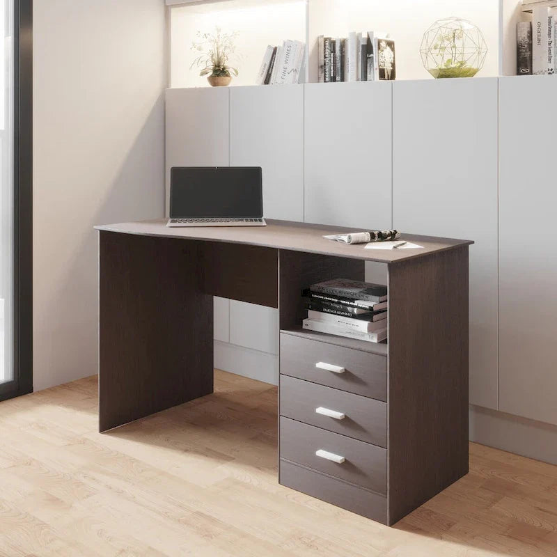Bureau informatique 3 tiroirs marron, utilisateur unique