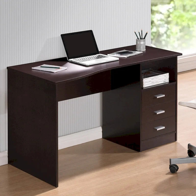 Bureau informatique 3 tiroirs marron, utilisateur unique