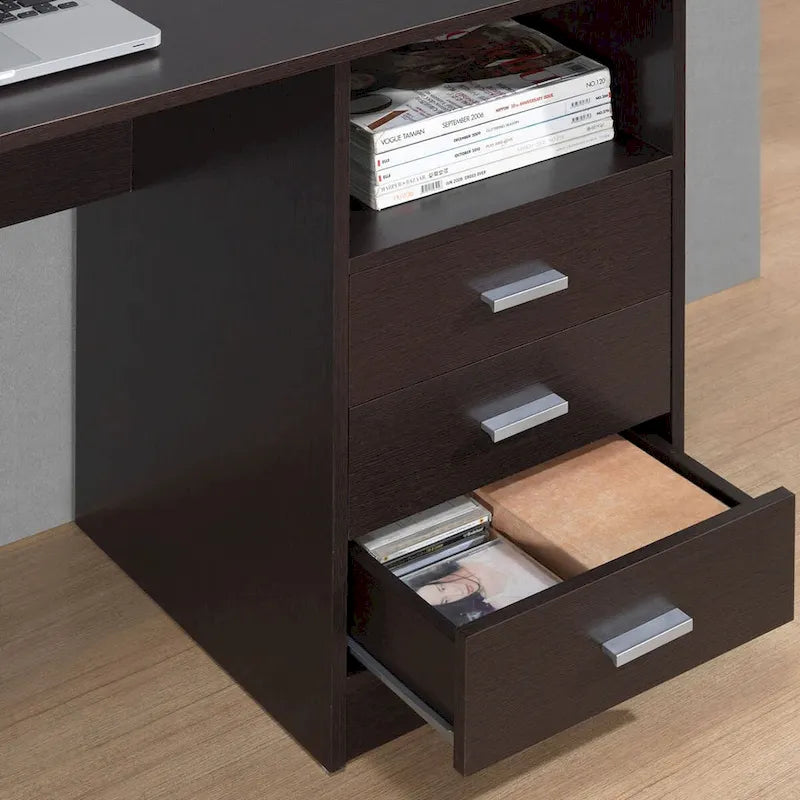 Bureau informatique 3 tiroirs marron, utilisateur unique