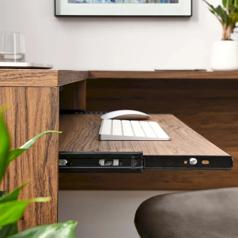 Bureau d'angle en noyer avec plateau coulissant pour clavier, simple