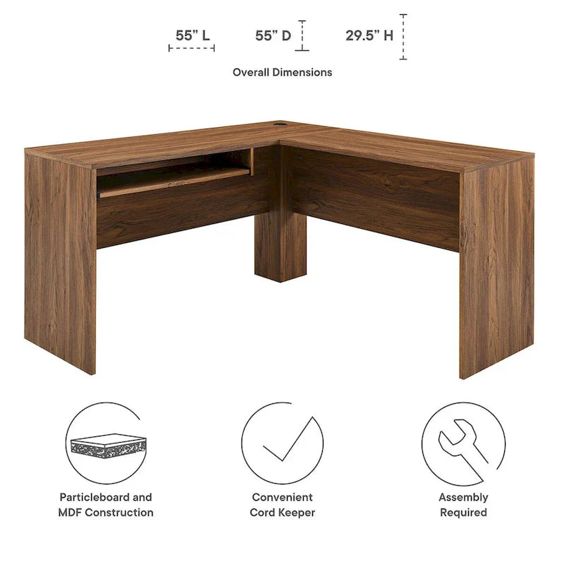Bureau d'angle en noyer avec plateau coulissant pour clavier, simple