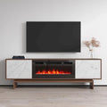 Meuble TV cheminée électrique noyer, style moderne, convient aux téléviseurs jusqu'à 80", 2 coloris