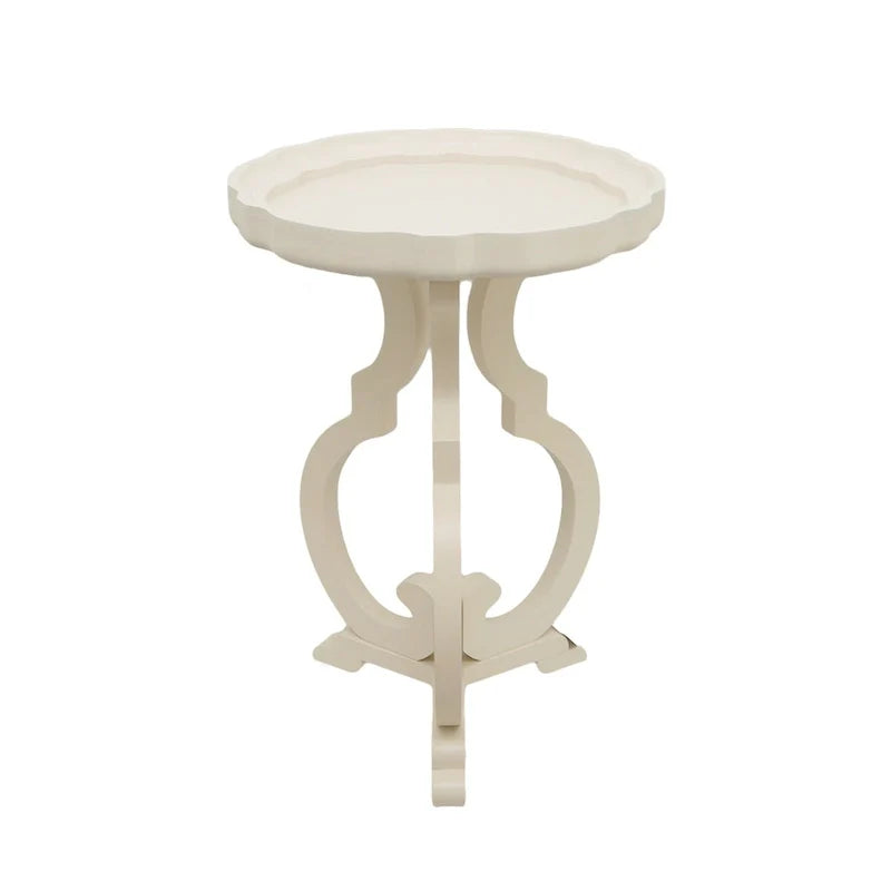 Table d'appoint ronde en bois naturel, plateau festonné, pieds incurvés, unique