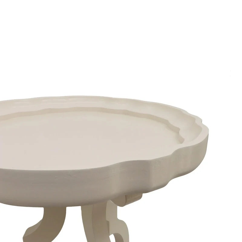 Table d'appoint ronde en bois naturel, plateau festonné, pieds incurvés, unique