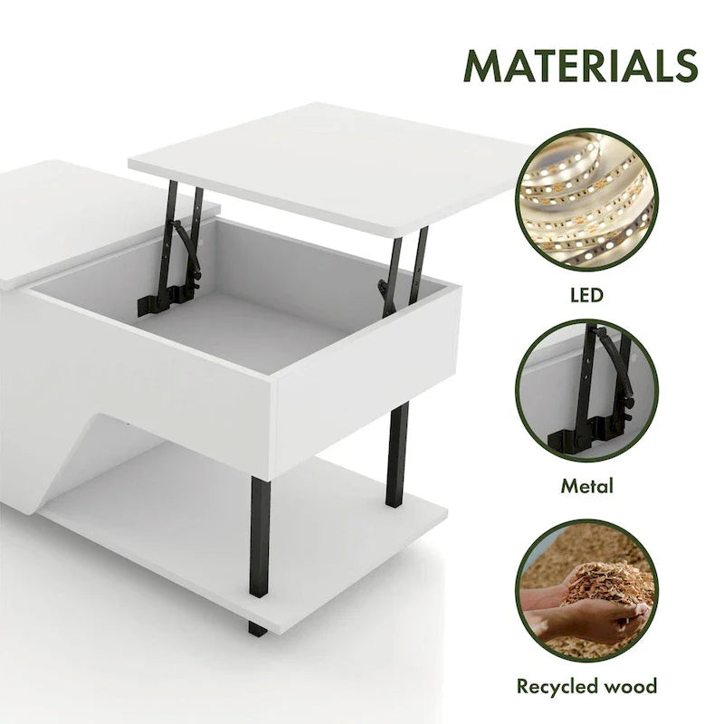 Table basse relevable noire avec lumières LED RVB et étagère réglable – 1 personne