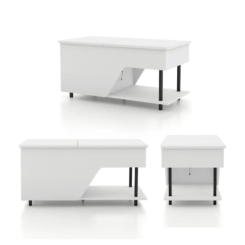 Table basse relevable noire avec lumières LED RVB et étagère réglable – 1 personne