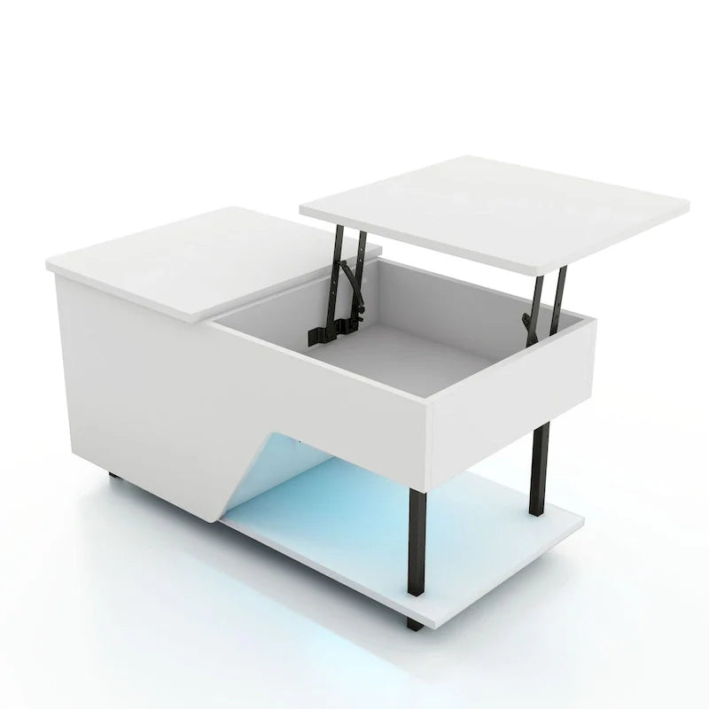 Table basse relevable noire avec lumières LED RVB et étagère réglable – 1 personne