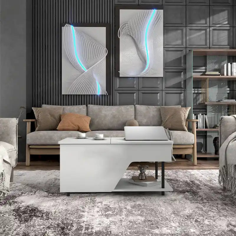 Table basse relevable noire avec lumières LED RVB et étagère réglable – 1 personne