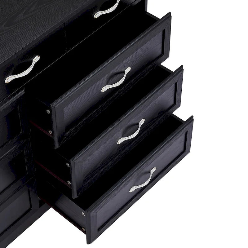 Commode noire et blanche à 9 tiroirs, style porte de grange