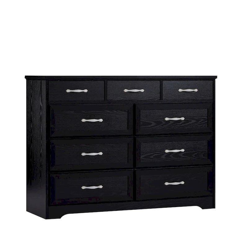 Commode noire et blanche à 9 tiroirs, style porte de grange