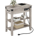 Table d'appoint grise étroite avec tiroir, plateau relevable et station de charge – Assemblage par 1 personne