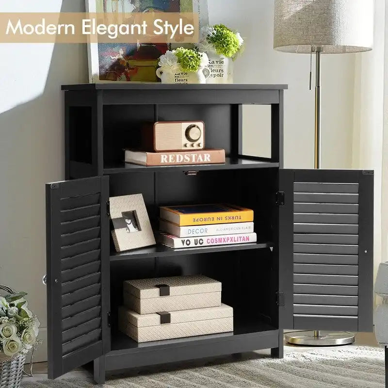 Armoire de rangement à persiennes Blanche / Grise / Noire, assemblage par 1 personne
